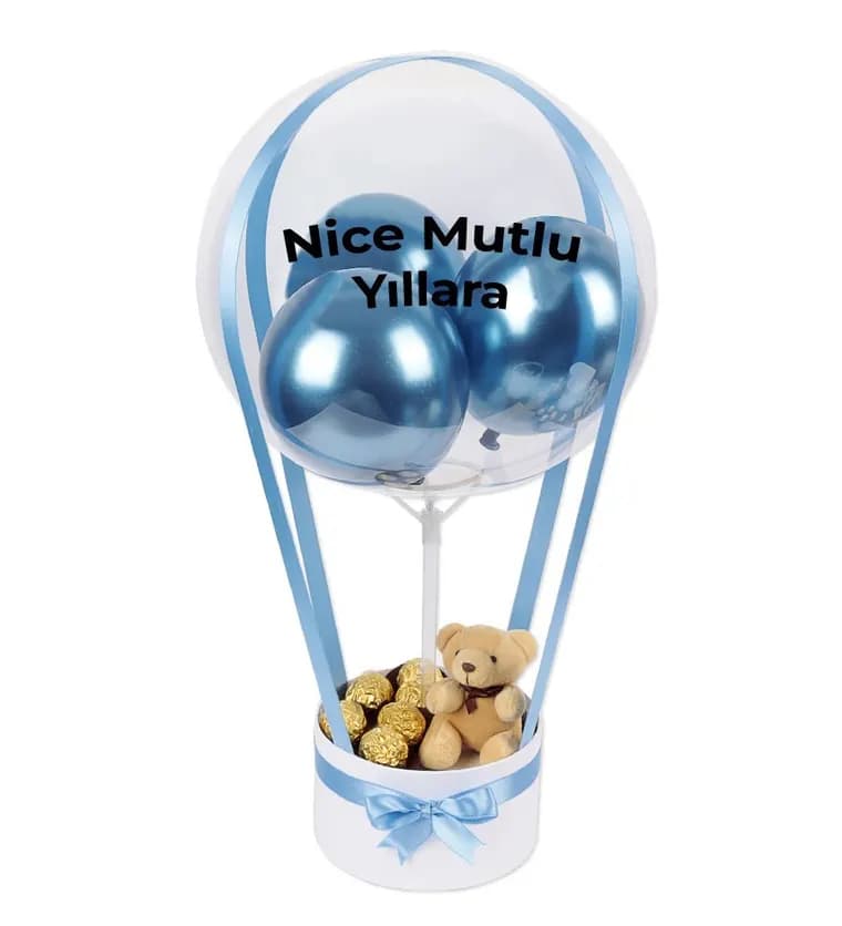 Balonlu Gold Fındıklı Çikolatalı Peluşlu Beyaz Kutu - Amasya çiçek siparişi