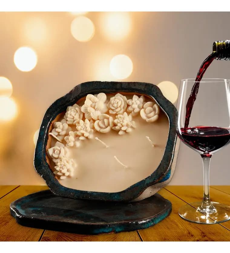 Kayseri Doğal Soya Wax Art of Seramik Serisi Sukulent Tasarım Mum Siparişi