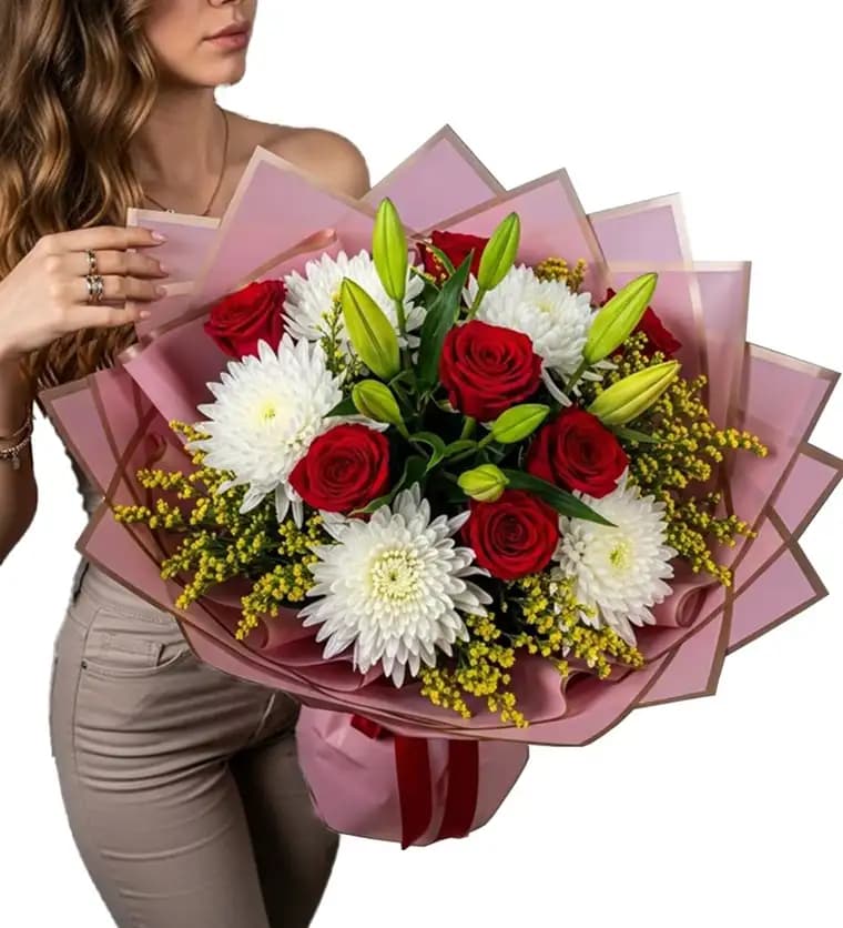 Kırmızı Gül ve Beyaz Anastasia Premium Buket - Elazığ çiçek siparişi
