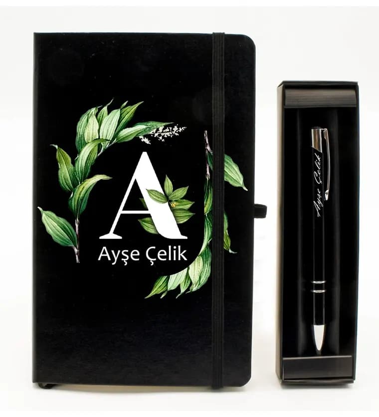 Erzurum Kişiye Özel Siyah Defter & Kişiye Özel Siyah Tükenmez Kalem Hediye Seti Siparişi
