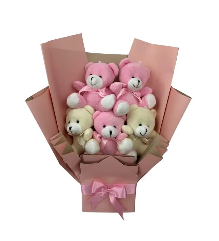 Premium Pembe Kremrengi Sevimli Peluş Ayıcık Buketi - Tekirdağ çiçek siparişi